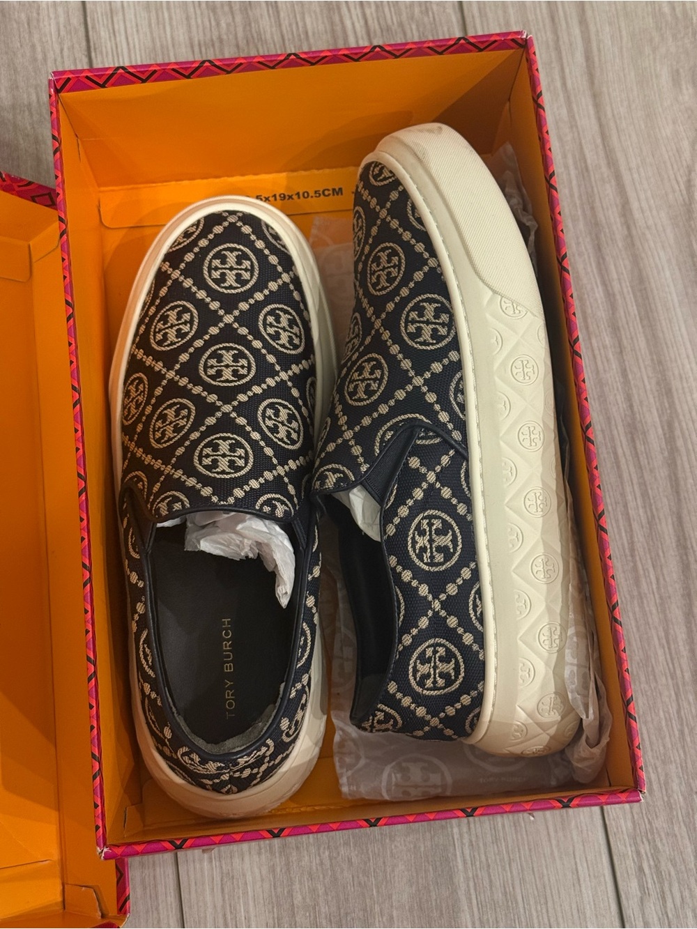 Tory Burch Navy and Cream Logo Slip-On Sneakers for Kids